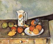 Paul Cezanne table of milk and fruit painting